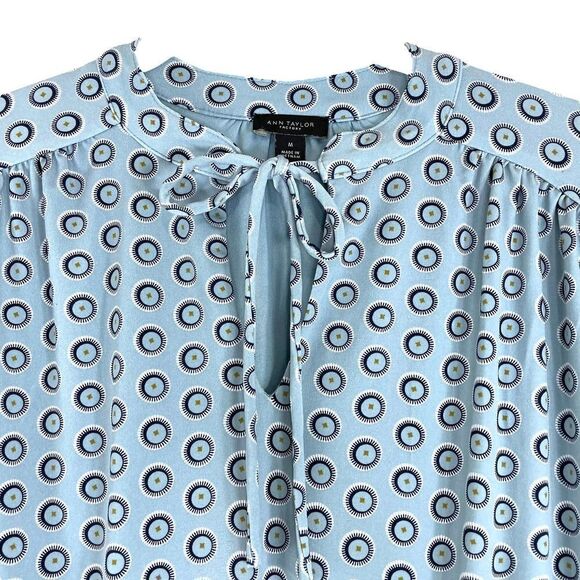 Ann Taylor Tie Neck dot Printed Dress Sz M Blue - Picture 3 of 6